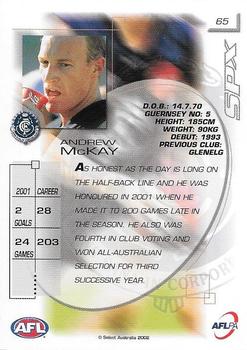 2002 Select AFL Exclusive SPX #65 Andrew McKay Back